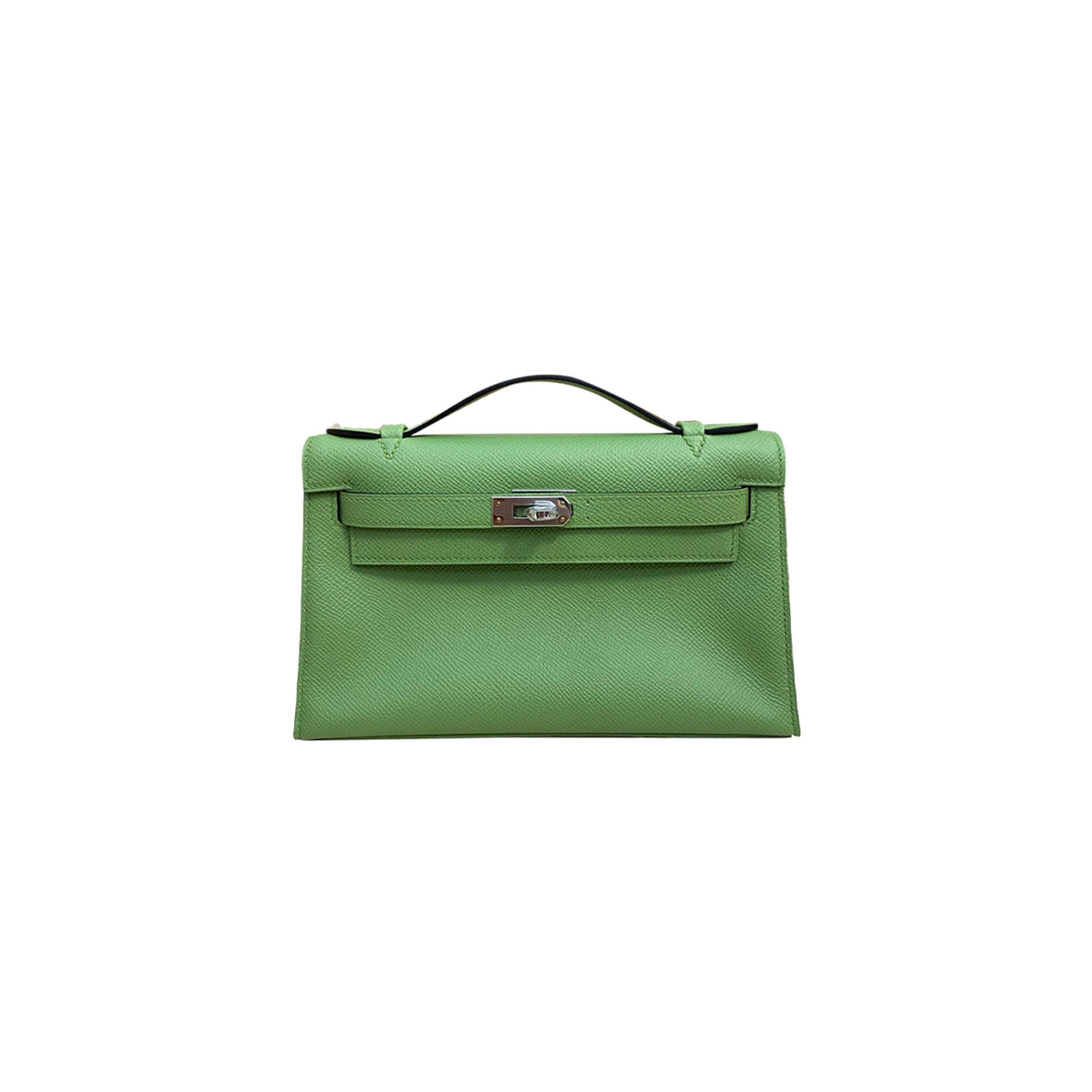 HERMES MINI KELLY FIRST GENERATION EPSOM AVOCADO GREEN SILVER BUCKLE (22*14*7cm) 